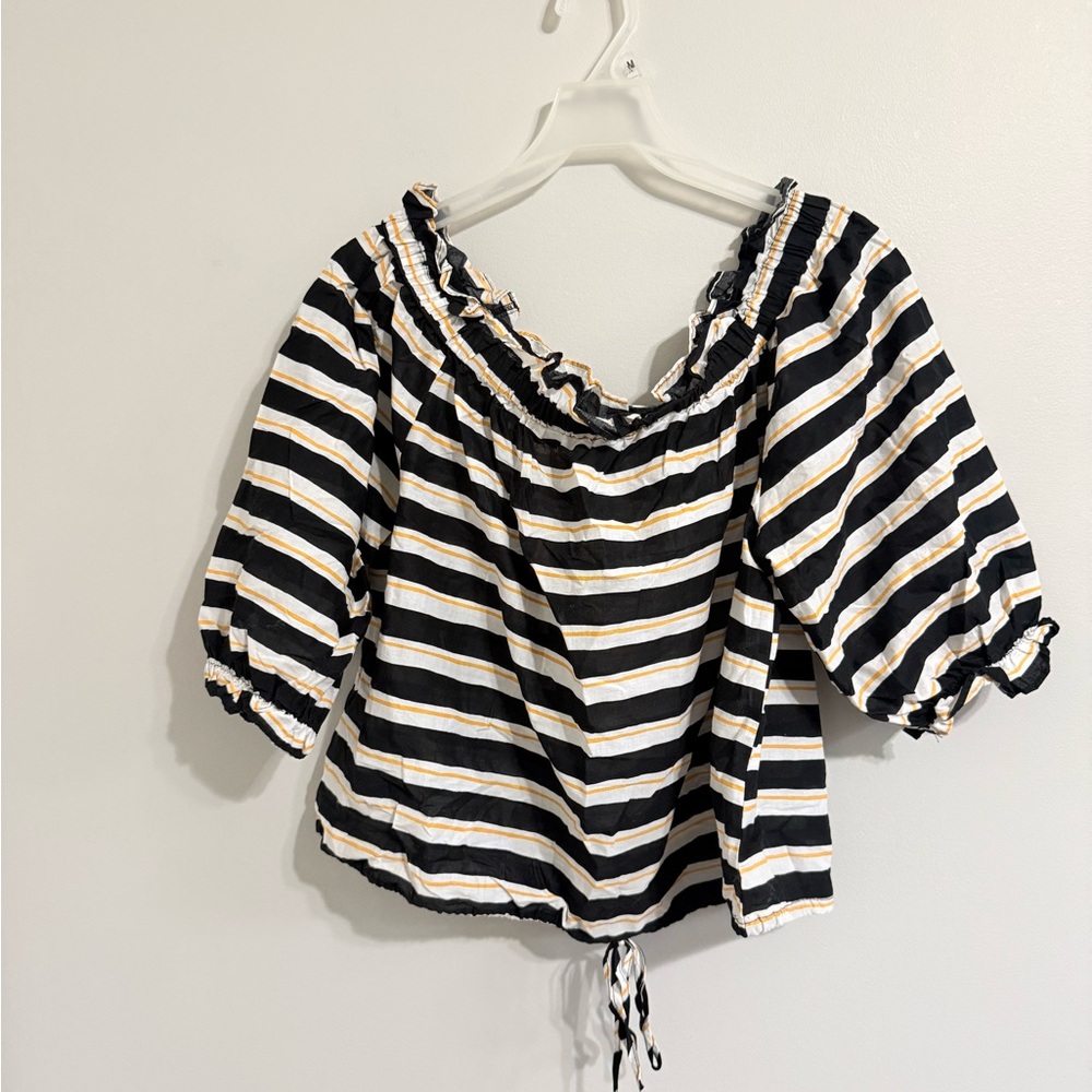Who What Wear Black and White Striped Off-Shoulder Top